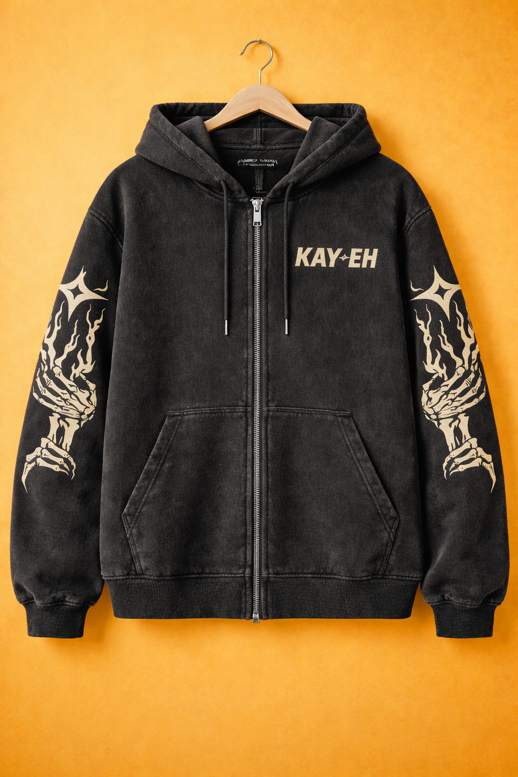 KAYEH “Bonez” Vintage Black Zip Hoodie