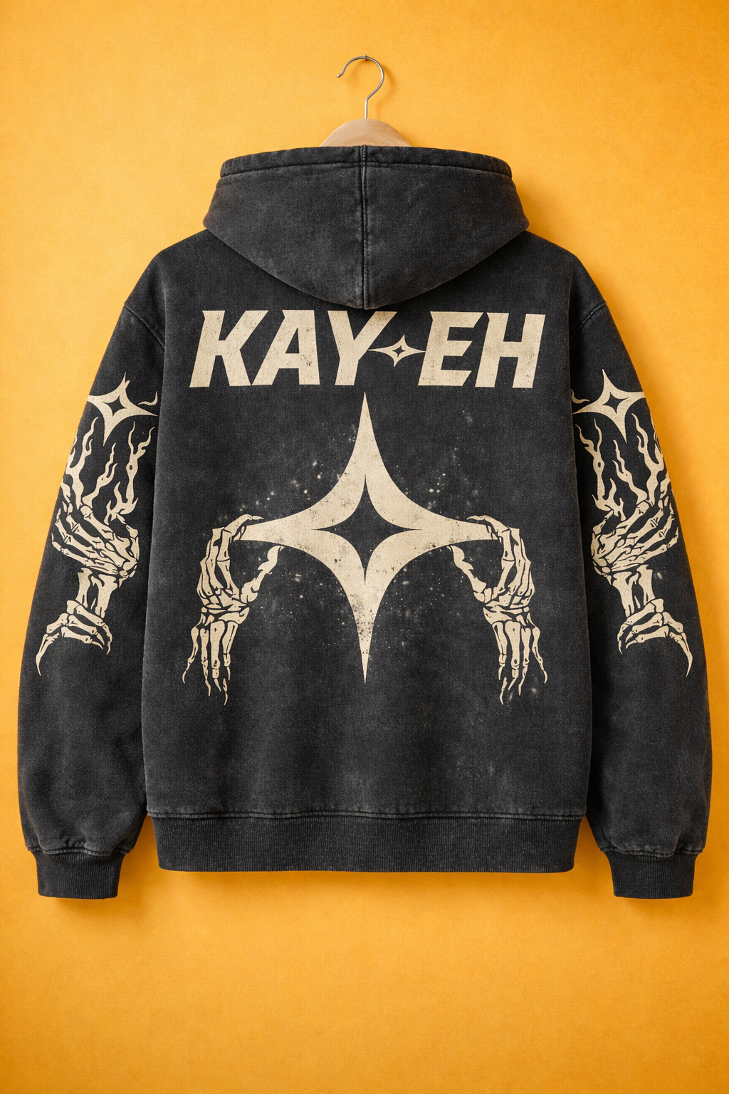 KAYEH “Bonez” Vintage Black Zip Hoodie